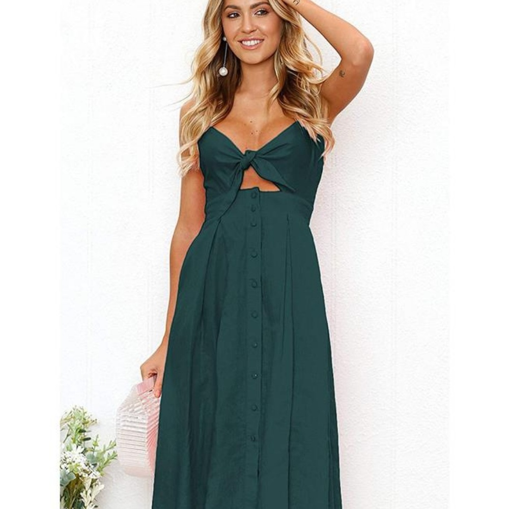 BEACH BUTTON DOWN TIE FRONT SWING MIDI DRESS